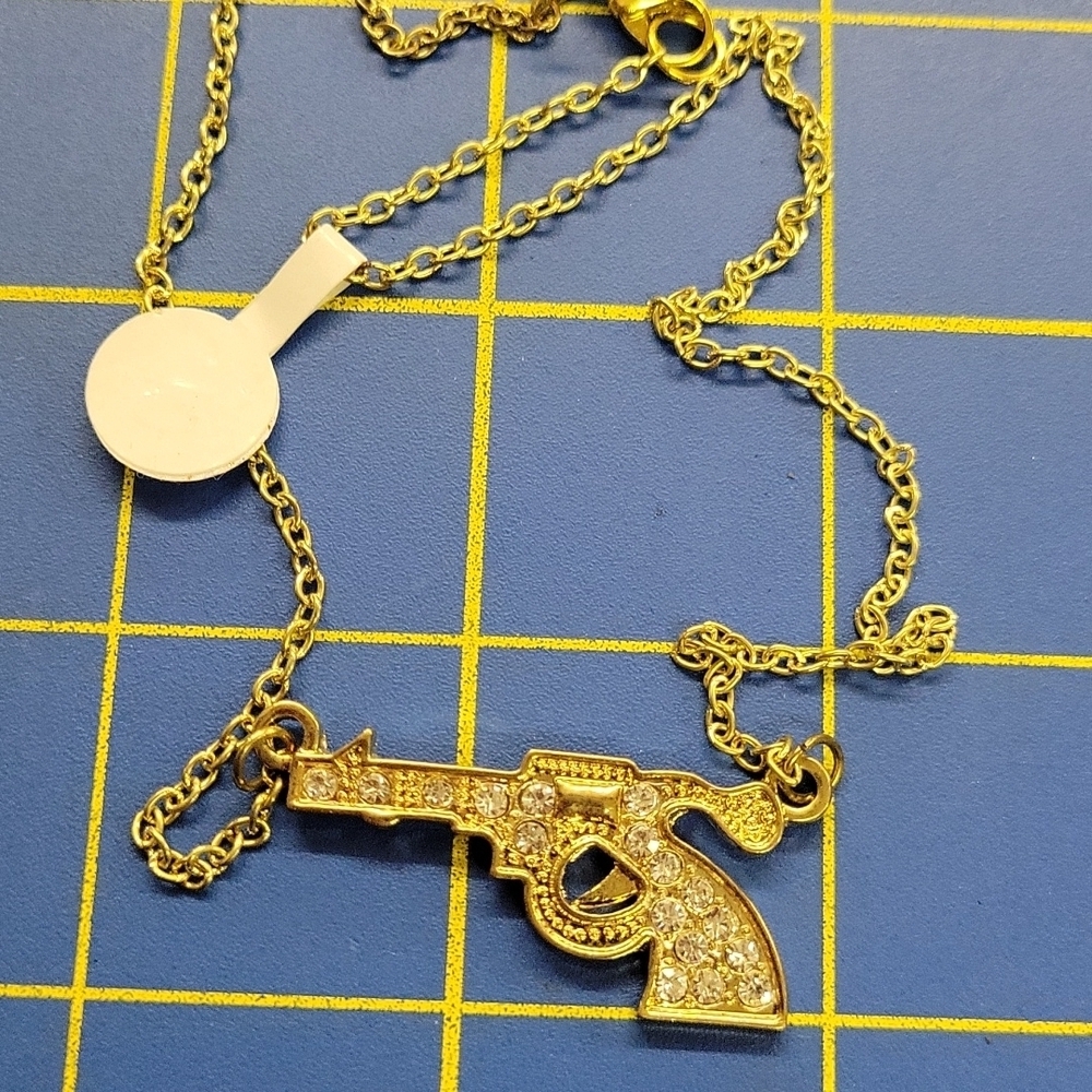 Gold Tone Pistol Gun 20" Necklace